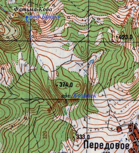 Карта прилегающей местности к источнику Бунуку-Чокрак