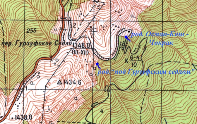 Фрагмент карты района перевала Гурзуфское седло