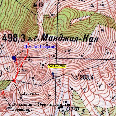 Фрагмен карты окрестностей горы Манджил