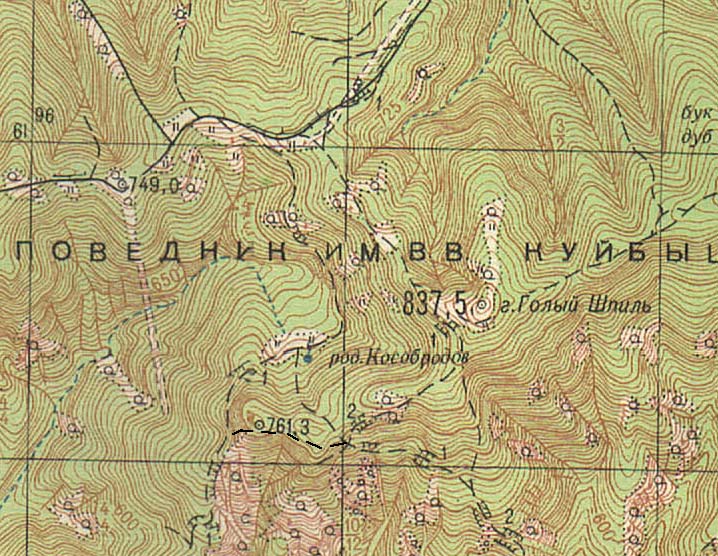 Фрагмент карты района горы Голый Шпиль