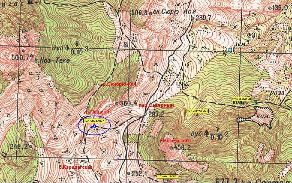 Карта района горы Святой. Карадаг