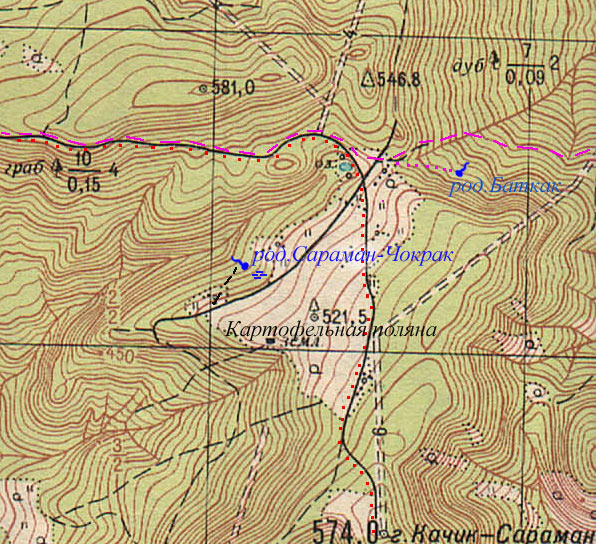 Фрагмент карты района горы Качик-Сараман
